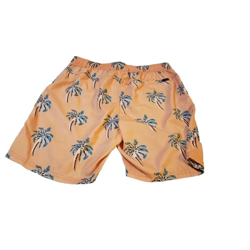 Rip Curl LayDays Swim Trunks‎ Size Medium Elastic Waistband Orange Palm Trees